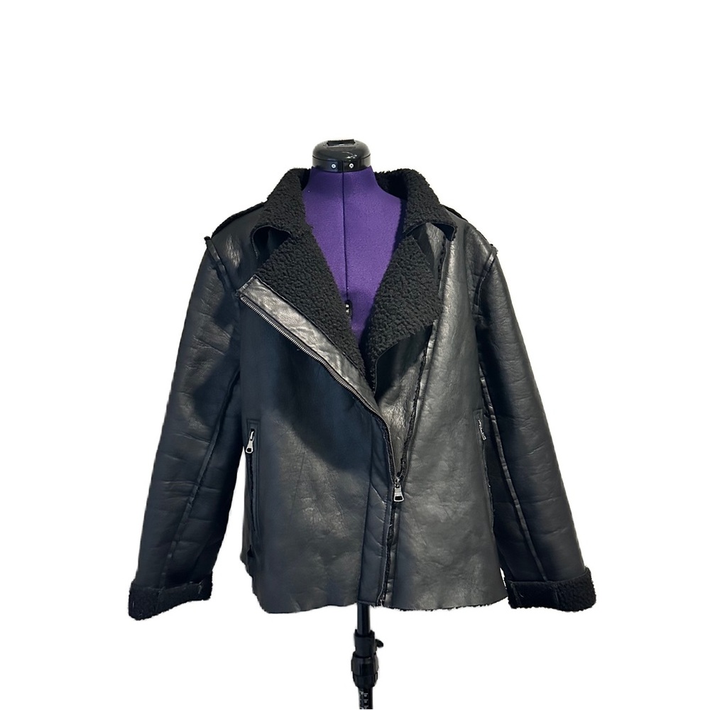 Madden Girl Black Faux Leather Sherpa Lined Jacket